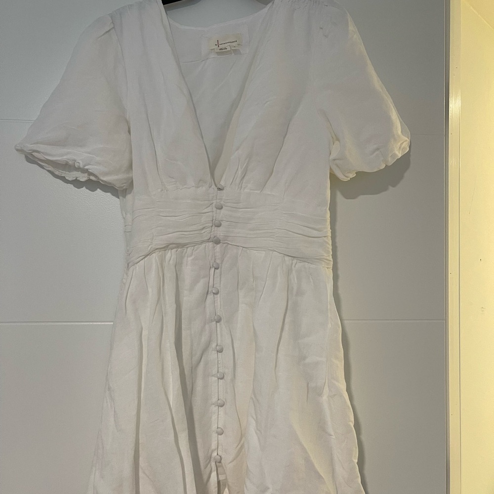 Anthropologie White Mini Dress with Button Detail